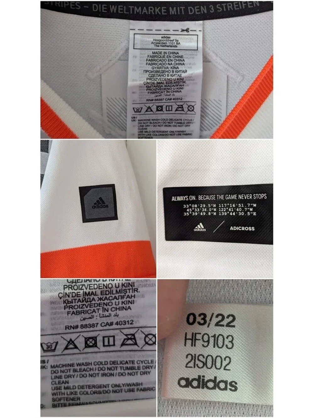 Adidas Adicross Golf Polo Buttonless Shirt L White Orange Gray Checkered Mock